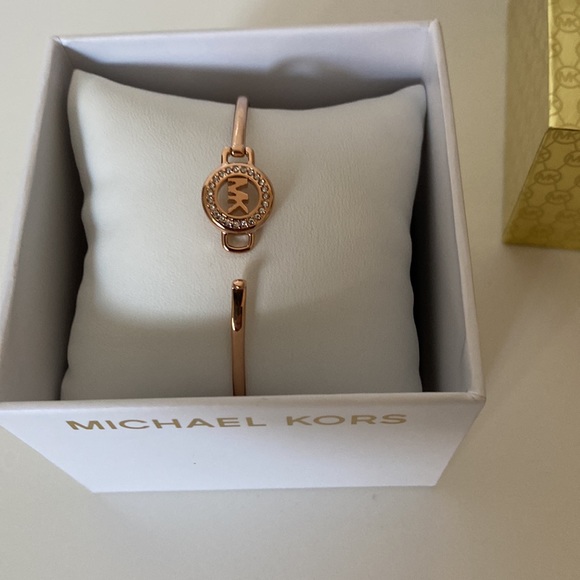 Michael Kors Polished Rose Gold-Tone MK Logo Bangle Bracelet - Picture 5 of 7